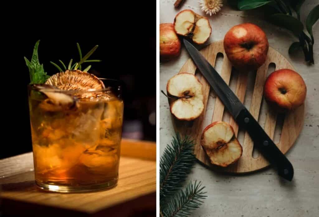 apple pie old fashioned fall cocktail with apple cinnamon bitters